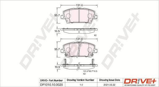 Dr!ve+ DP1010.10.0028 - Гальмівні колодки, дискові гальма autocars.com.ua