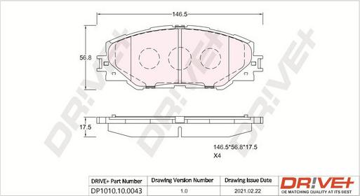 Dr!ve+ DP1010.10.0043 - Гальмівні колодки, дискові гальма autocars.com.ua