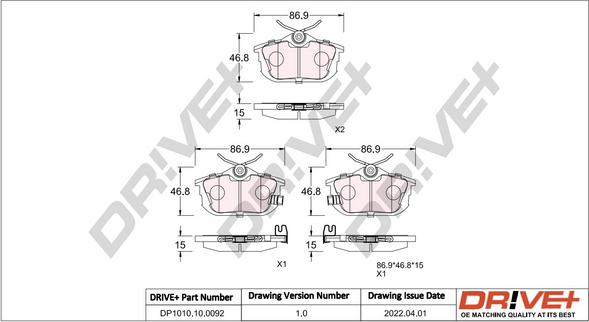 Dr!ve+ DP1010.10.0092 - Тормозные колодки, дисковые, комплект autodnr.net