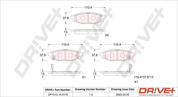 Dr!ve+ DP1010.10.0116 - Гальмівні колодки, дискові гальма autocars.com.ua