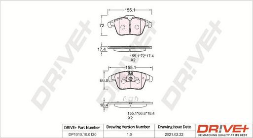 Dr!ve+ DP1010.10.0120 - Гальмівні колодки, дискові гальма autocars.com.ua