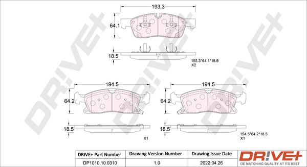 Dr!ve+ DP1010.10.0310 - Гальмівні колодки, дискові гальма autocars.com.ua