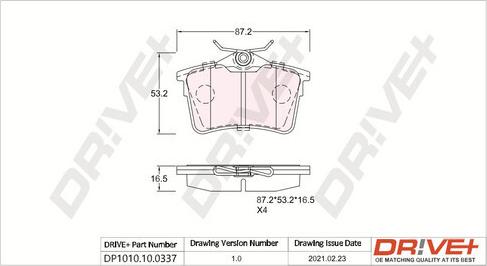 Dr!ve+ DP1010.10.0337 - Гальмівні колодки, дискові гальма autocars.com.ua