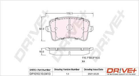 Dr!ve+ DP1010.10.0413 - Гальмівні колодки, дискові гальма autocars.com.ua