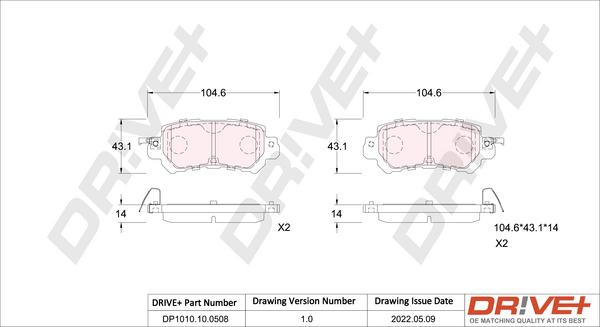 Dr!ve+ DP1010.10.0508 - Гальмівні колодки, дискові гальма autocars.com.ua