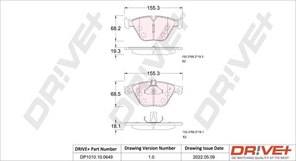 Dr!ve+ DP1010.10.0649 - Гальмівні колодки, дискові гальма autocars.com.ua