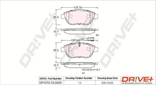 Dr!ve+ DP1010.10.0659 - Гальмівні колодки, дискові гальма autocars.com.ua