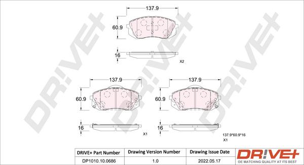 Dr!ve+ DP1010.10.0686 - Гальмівні колодки, дискові гальма autocars.com.ua