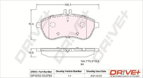 Dr!ve+ DP1010.10.0759 - Гальмівні колодки, дискові гальма autocars.com.ua