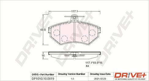 Dr!ve+ DP1010.10.0819 - Гальмівні колодки, дискові гальма autocars.com.ua