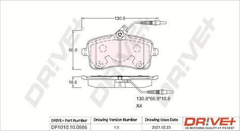 Dr!ve+ DP1010.10.0886 - Гальмівні колодки, дискові гальма autocars.com.ua