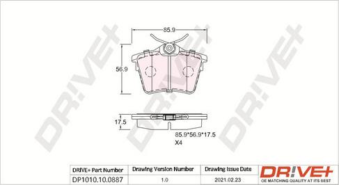 Dr!ve+ DP1010.10.0887 - Гальмівні колодки, дискові гальма autocars.com.ua