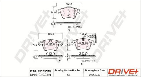 Dr!ve+ DP1010.10.0891 - Гальмівні колодки, дискові гальма autocars.com.ua