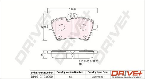 Dr!ve+ DP1010.10.0900 - Гальмівні колодки, дискові гальма autocars.com.ua