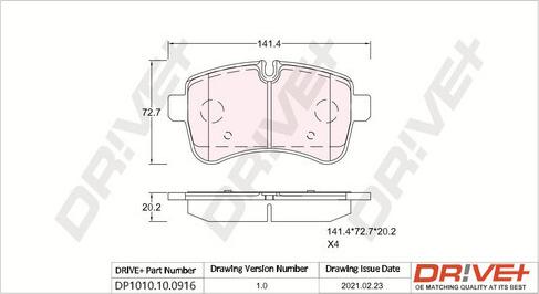 Dr!ve+ DP1010.10.0916 - Гальмівні колодки, дискові гальма autocars.com.ua