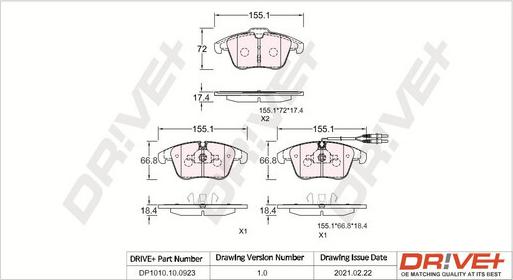 Dr!ve+ DP1010.10.0923 - Гальмівні колодки, дискові гальма autocars.com.ua