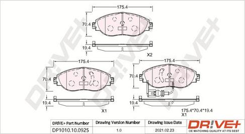 Dr!ve+ DP1010.10.0925 - Гальмівні колодки, дискові гальма autocars.com.ua