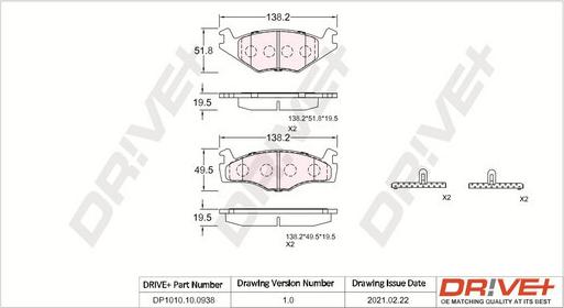 Dr!ve+ DP1010.10.0938 - Гальмівні колодки, дискові гальма autocars.com.ua