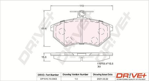 Dr!ve+ DP1010.10.0963 - Гальмівні колодки, дискові гальма autocars.com.ua