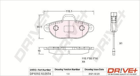 Dr!ve+ DP1010.10.0974 - Гальмівні колодки, дискові гальма autocars.com.ua