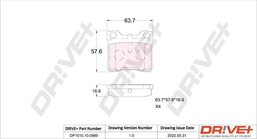 Dr!ve+ DP1010.10.0989 - Гальмівні колодки, дискові гальма autocars.com.ua