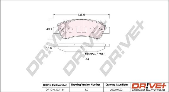 Dr!ve+ DP1010.10.1131 - Гальмівні колодки, дискові гальма autocars.com.ua