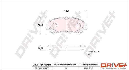 Dr!ve+ DP1010.10.1236 - Гальмівні колодки, дискові гальма autocars.com.ua