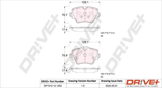 Dr!ve+ DP1010.10.1250 - Гальмівні колодки, дискові гальма autocars.com.ua