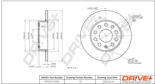 Dr!ve+ DP1010.11.0192 - Гальмівний диск autocars.com.ua