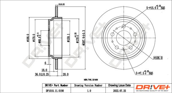 Dr!ve+ DP1010.11.0198 - Гальмівний диск autocars.com.ua