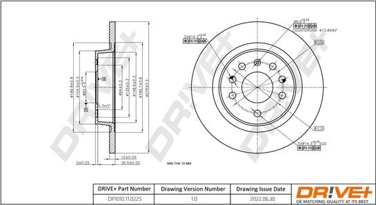 Dr!ve+ DP1010.11.0225 - Гальмівний диск autocars.com.ua