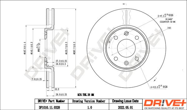 Dr!ve+ DP1010.11.0328 - Гальмівний диск autocars.com.ua