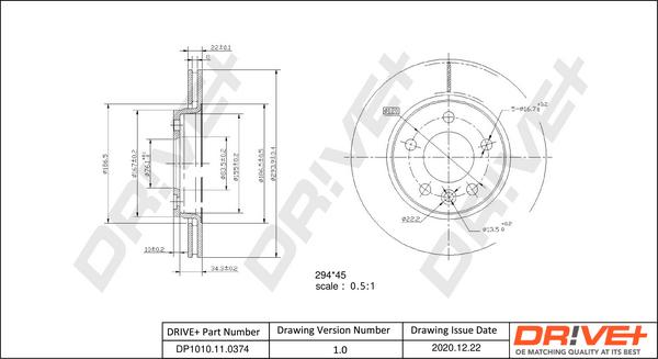 Dr!ve+ DP1010.11.0374 - Гальмівний диск autocars.com.ua