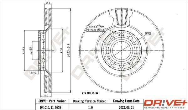 Dr!ve+ DP1010.11.0838 - Гальмівний диск autocars.com.ua