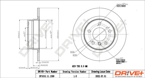 Dr!ve+ DP1010.11.1399 - Гальмівний диск autocars.com.ua