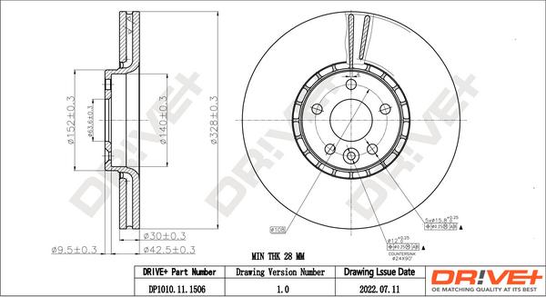 Dr!ve+ DP1010.11.1506 - Гальмівний диск autocars.com.ua