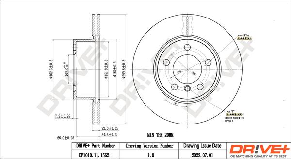 Dr!ve+ DP1010.11.1562 - Гальмівний диск autocars.com.ua