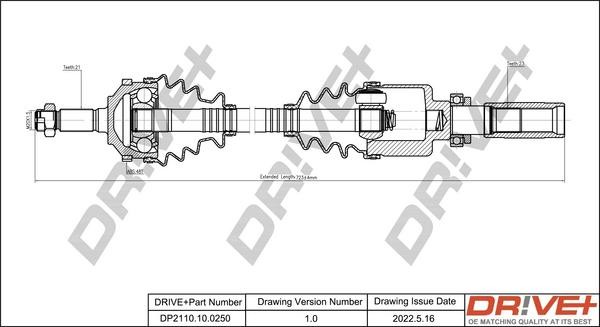 Dr!ve+ DP2110.10.0250 - Приводний вал autocars.com.ua