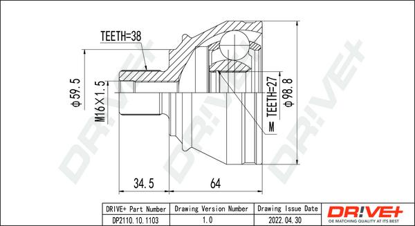 Dr!ve+ DP2110.10.1103 - Шарнірний комплект, ШРУС, приводний вал autocars.com.ua