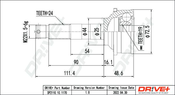 Dr!ve+ DP2110.10.1170 - Шарнірний комплект, ШРУС, приводний вал autocars.com.ua