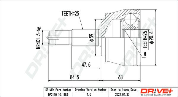 Dr!ve+ DP2110.10.1184 - Шарнірний комплект, ШРУС, приводний вал autocars.com.ua