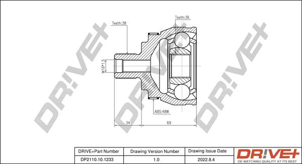 Dr!ve+ DP2110.10.1233 - Шарнірний комплект, ШРУС, приводний вал autocars.com.ua