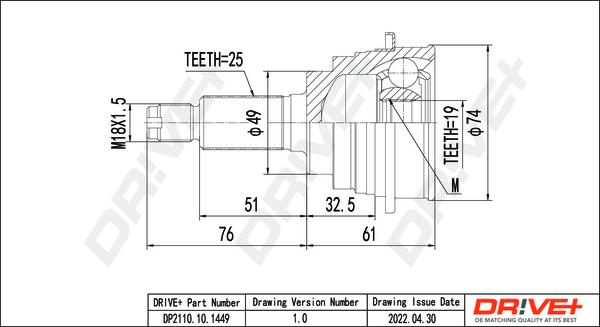 Dr!ve+ DP2110.10.1449 - Шарнірний комплект, ШРУС, приводний вал autocars.com.ua