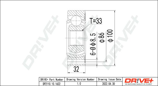 Dr!ve+ DP2110.10.1622 - Шарнірний комплект, ШРУС, приводний вал autocars.com.ua