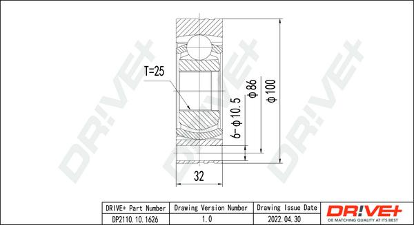 Dr!ve+ DP2110.10.1626 - Шарнірний комплект, ШРУС, приводний вал autocars.com.ua