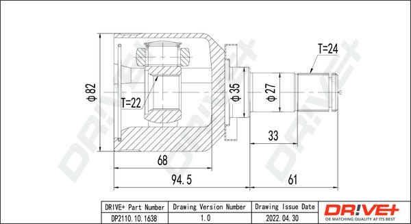 Dr!ve+ DP2110.10.1638 - Шарнірний комплект, ШРУС, приводний вал autocars.com.ua