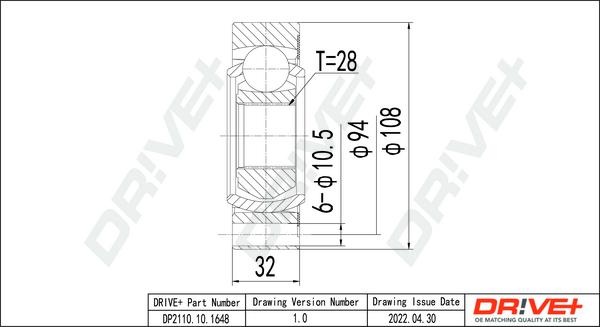 Dr!ve+ DP2110.10.1648 - Шарнірний комплект, ШРУС, приводний вал autocars.com.ua