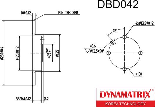 Dynamatrix DBD042 - Тормозной диск avtokuzovplus.com.ua