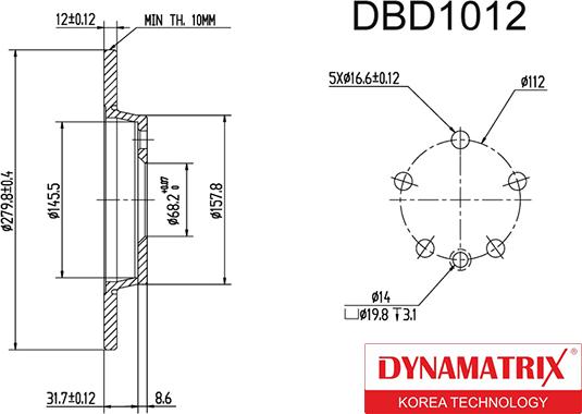 Dynamatrix DBD1012 - Тормозной диск avtokuzovplus.com.ua