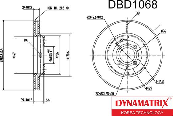 Dynamatrix DBD1068 - Тормозной диск avtokuzovplus.com.ua